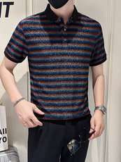 店主风社会小伙男士高级感条纹亮面翻领POLO衫301A-1/PL118/P53，男装Polo衫，星座301A-1