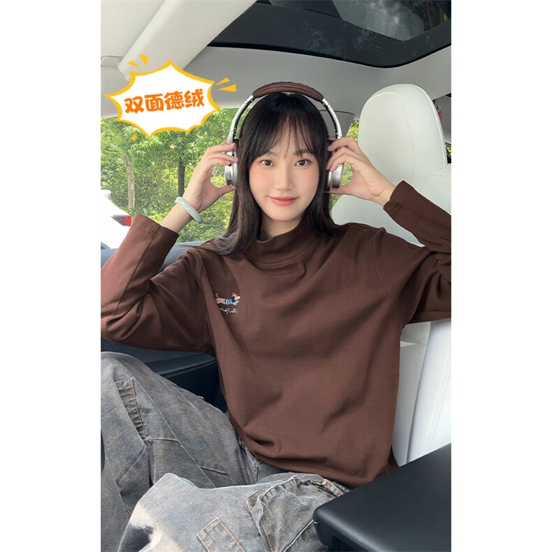 半高领腊肠狗刺绣打底衫男德绒复古大码长袖T恤T5402-特P20控38,男装T恤,电商A001-1