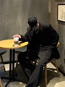 那不勒斯西服男英伦雅痞男装高级感美式垫肩黑色外套RF010-P75图片