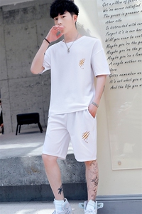 夏季短袖T恤男孩运动休闲青少年初中学生五分裤套装T756-P40图片