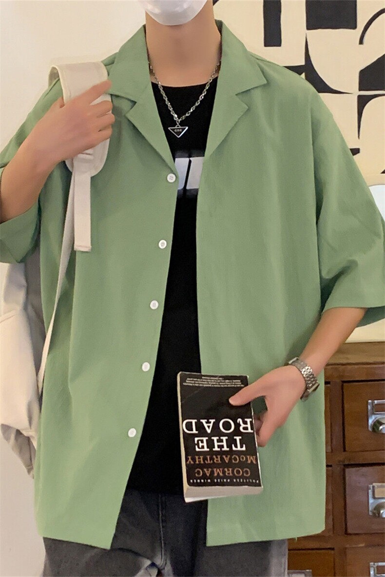 C6026/P35夏款2026新款港风弹力短袖衬衣宽松大码开衩衬衫男控58,男装衬衫,电商A141