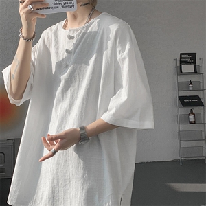 风亚麻短袖t恤特大码M-8XL棉麻盘扣半袖衫古风唐装DX1209/P45