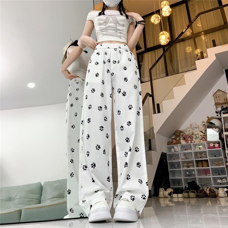 AK2390-p35白色狗爪裤宽松高腰直筒运动裤子，女装休闲裤，星座617A-2