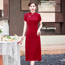 24年春夏季新款气质优雅时尚百搭复古新中式日常品质旗袍连衣裙，女装汉服/婚纱/旗袍/礼服，小荷流