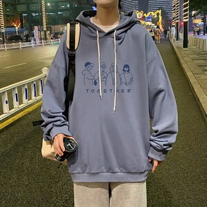 WY2191-P35 加绒款-P40 纯棉连帽卫衣男大码运动帽衫宽松薄外套男图片