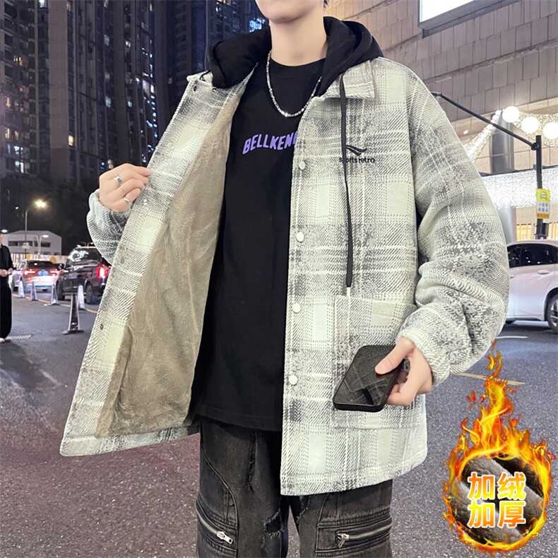 冬季外套男加厚格子夹克连帽秋冬款棒球服宽松休闲棉服V206-P110,男装夹克,星座509