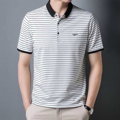2023夏轻熟风刺绣翻领Polo衫意式小资翻领半截袖体恤，男装Polo衫，电商B212（原钱塘6029）