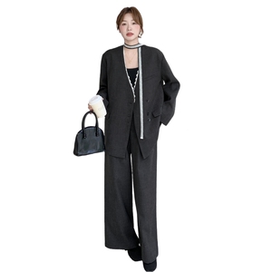 高级感显瘦西服外套通勤套装女2025春秋季新款休闲阔腿长裤两件套图片