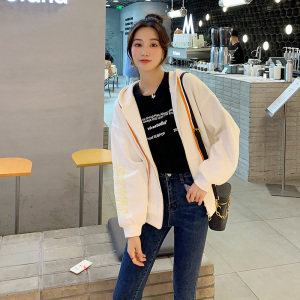 休闲短外套女2022年春季新款纯色百搭刺绣夹克连帽长袖春装图片
