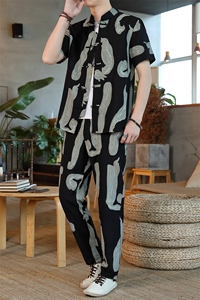 男士夏季风汉服棉麻透气舒适复古开衫唐装两件套 HO6929-P65图片