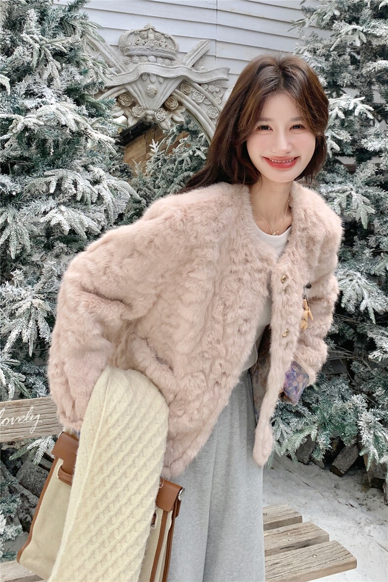 浅粉色风羊羔毛外套女冬2025新款加厚保暖小个子两面穿皮毛一体,女装皮草,2C218
