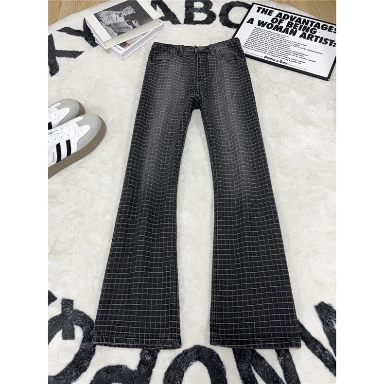 B221 美式ins高街暗黑提花修身微喇牛仔裤LK26631-特P45控78图片