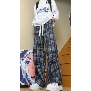 春款热卖货足裤子美式复古格子休闲时尚宽松直筒百搭裤K640TP38图片