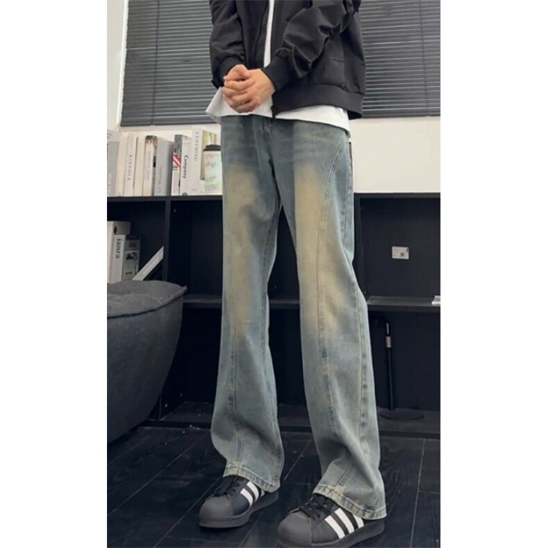 蓝色斜切牛仔裤秋冬加绒cleanfit显瘦弯刀裤子修身N210,男装牛仔裤,星座1116A（原606A-3）