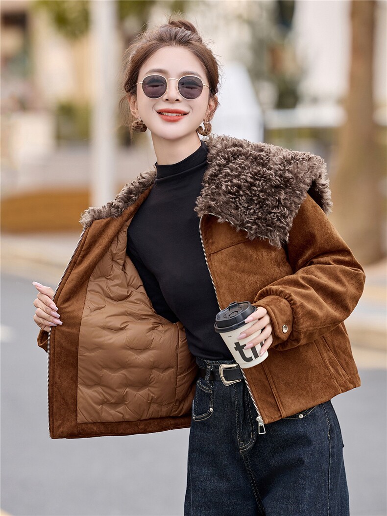 复古毛领短款羽绒服外套女2025冬季新款加厚保暖90白鸭绒内胆夹克,女装羽绒服,沁沁公主