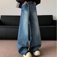美式复古低腰阔腿牛仔裤男2025四季新款设计感宽松休闲直筒裤子，男装牛仔裤，星座506A