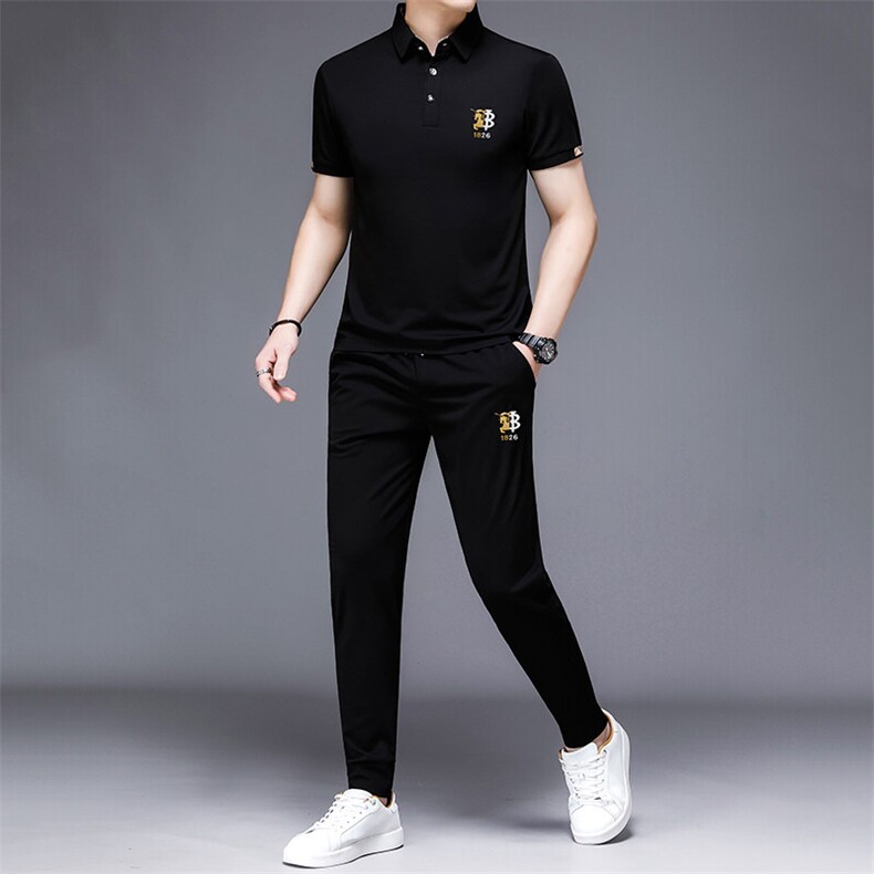 HP504夏季新款男士休闲套装刺绣男装百搭二件套,男装休闲套装,电商B360