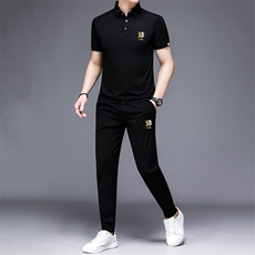 HP504夏季新款男士休闲套装刺绣男装百搭二件套，男装休闲套装，电商B360