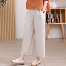 棉麻女夏装2025年夏季新款休闲洋气中年妈妈亚麻阔腿裤，女装休闲裤，希欧阁