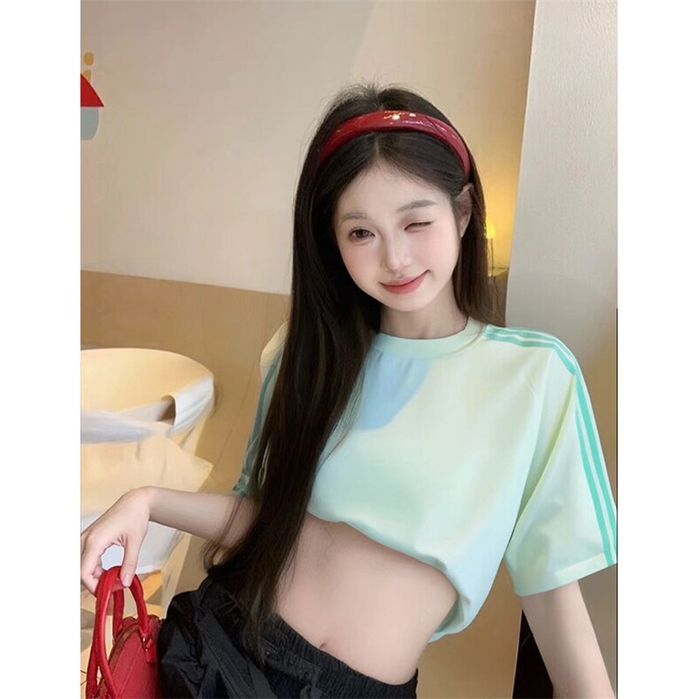抖音得物品质二开240克宽松纯棉美式潮牌印花三条杠中性风短袖T恤,男装T恤,电商A486-1