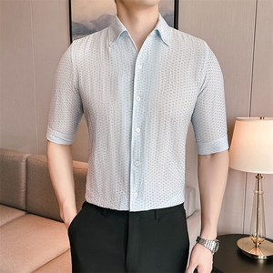819-P55 天丝夏季新款男士短袖衬衫潮流时尚短袖潮男衬衣图片