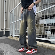 美式设计感牛仔裤男潮牌情侣长裤子小众阔腿宽松直筒裤G088-P45，男装牛仔裤，星座1008