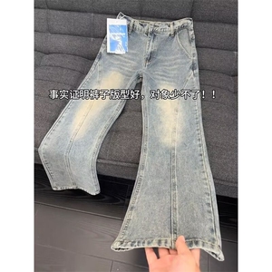 复古牛仔裤男春秋季新款美式高街牌宽松直筒微喇牛仔裤L91577-P46图片