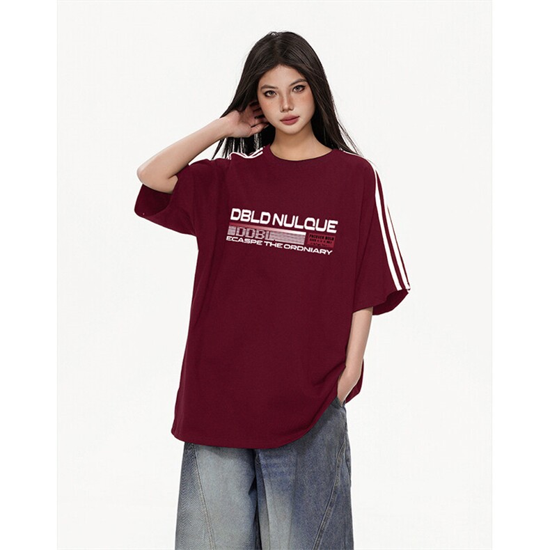 抖音得物高品质二开240克宽松纯棉美式潮牌三条杠织带短袖T恤,男装T恤,电商A486