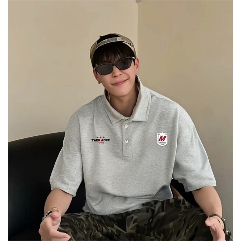 抖音得物供货现货网眼透气翻领T恤美式宽松潮牌短袖POLO衫APL12,男装T恤,电商A443