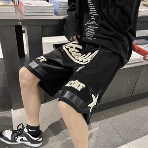 美式复古高街发泡字母星星印花短裤男DK06P33图片