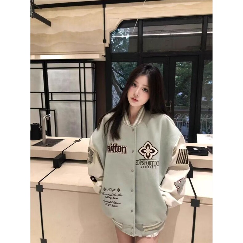 美式刺绣棒球服女春季2025年新款复古撞色休闲夹克外套潮图片