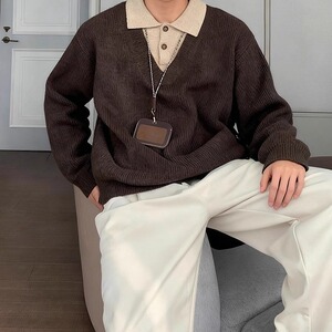 翻领假二件拼色毛衣 MYS85图片