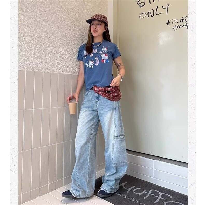 弯刀工装牛仔裤女2025年春夏季新款显瘦大码拖地直筒宽松阔腿裤子,男装牛仔裤,星座506A