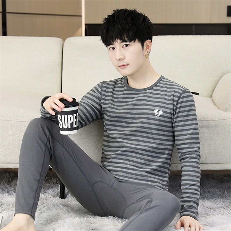 男士青少年学生秋衣秋裤双面磨毛德绒面料保暖内衣套装TZ1802-P40，男装休闲套装，星座310B-3