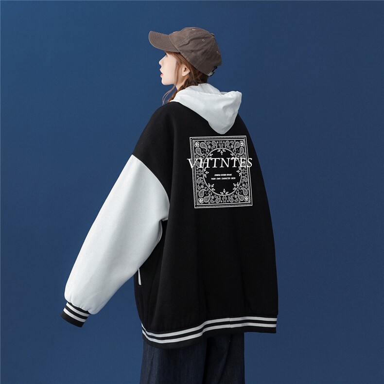 中性风 2022秋季新款设计感潮牌印花宽松棒球服夹克--G95p65控88图片