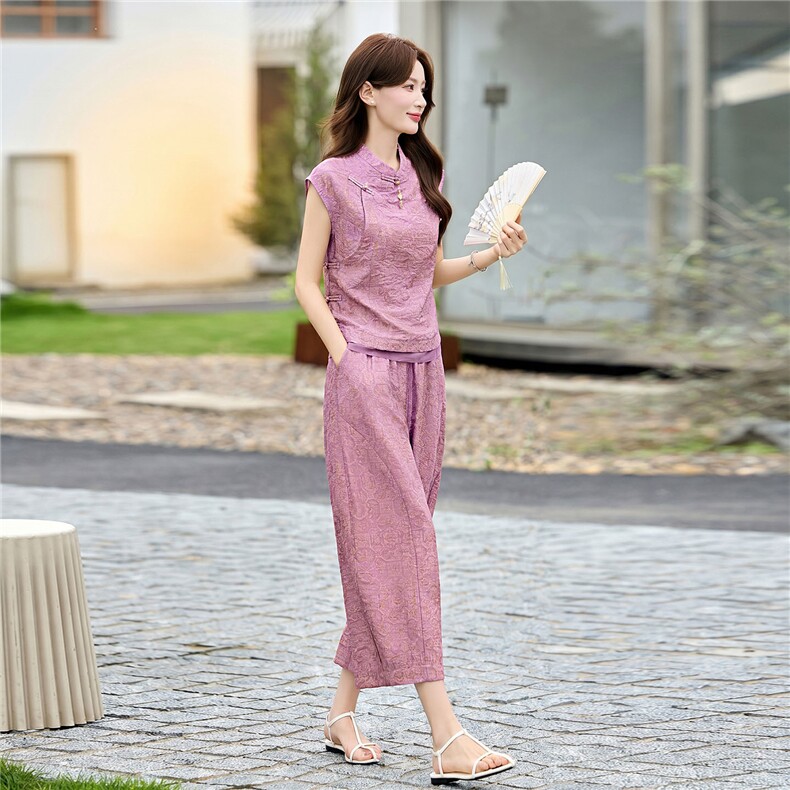 高级感中式套装女2026夏新款时尚洋气老钱风新中式无袖上衣两件套,女装套装/套裙,丽影随形
