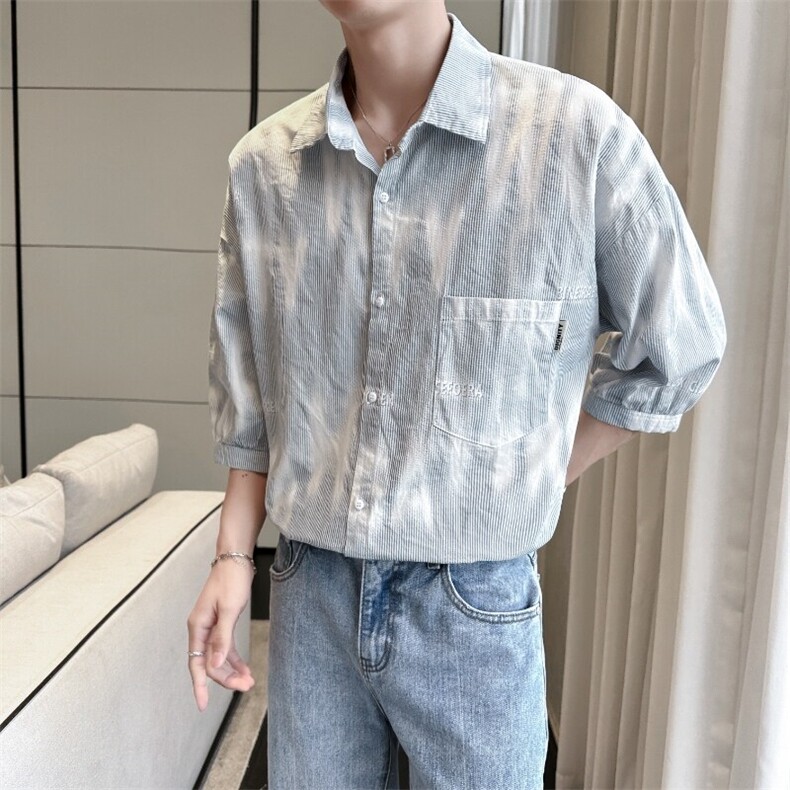 2025夏季新款男士半袖衬衫轻熟七分袖衬衣韩系宽松上衣901C11P58,男装衬衫,星座901