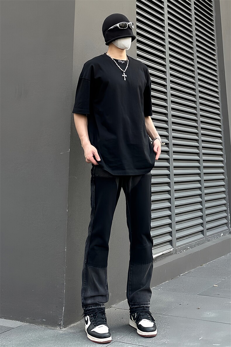 B221美式ins高街小众暗黑做旧修身小脚牛仔裤LK22078-P65控88,男装牛仔裤,电商B221