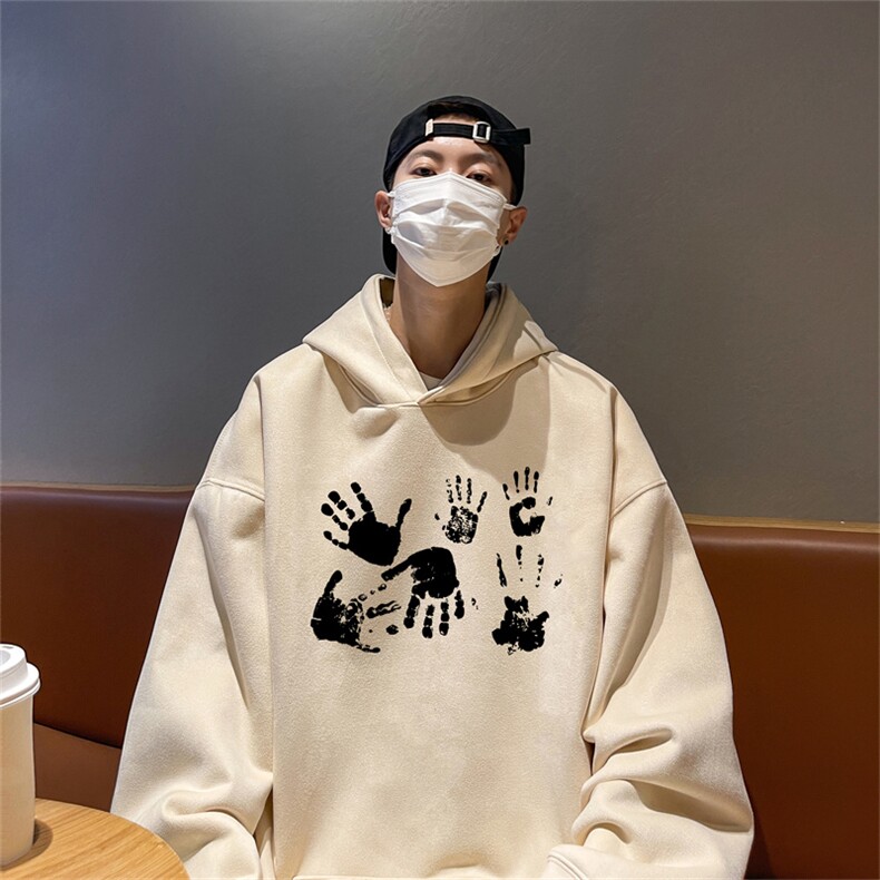特P43控78 秋季360G麂皮绒印花宽松休闲连帽卫衣JWY3271图片