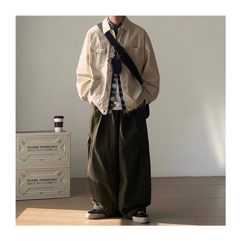 美式休闲翻领夹克男简约百搭秋季潮牌棉服水洗外套加肥加大码棉衣图片