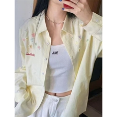 韩版可爱刺绣条纹衬衫女叠穿遮肉宽松百搭衬衣外搭防晒开衫ins潮，男装防晒衣，星座506A