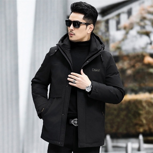 冬款90%灰鸭绒中年羽绒服大衣男士加厚连帽中长款青年羽绒服外套