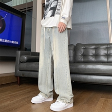 港风美式高街复古水洗阔腿拖地牛仔裤男潮XZ213-DK2000-P55控68，男装牛仔裤，星座213