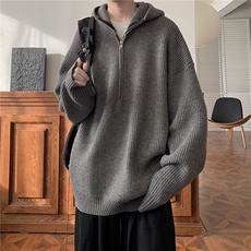 百搭纯色连帽半拉链毛衣，男装针织衫/毛衣，电商A425
