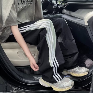 侧边条纹裤子高街美式速干工装裤三条杠直筒运动休闲裤男A614/P40图片
