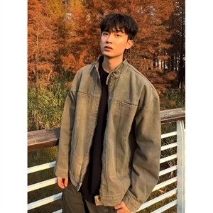 美式复古重磅水洗帆布哈灵顿外套男春秋立领设计感休闲夹克JK962，男装夹克，星座516A