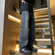 牛仔裤男港风潮牌水洗美式复古宽松休闲直筒阔腿长裤子K7933-P58，男装牛仔裤，星座1008