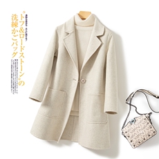 秋冬羊毛大衣女中长款宽松显瘦羊绒大衣女羊毛外套风衣手工，女装双面呢大衣，佳恩服饰