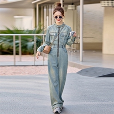 （新款现货）欧洲站时髦潮流2026春秋流行高级感修身牛仔连体裤，女装连体裤，印象茜