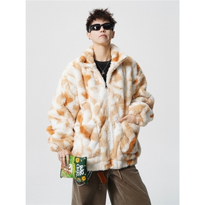 羊羔毛棉衣潮扎染设计情侣大码M-5XL毛绒外套男YG7503P128控168,男装棉衣,星座227-7